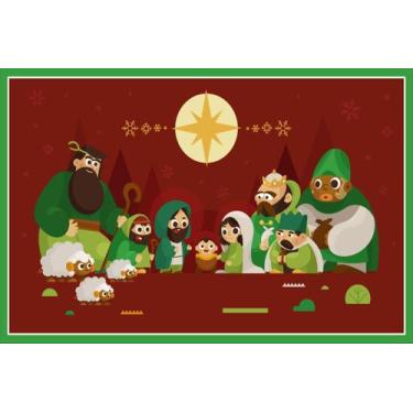 Imagem de Painel de Lona O Nascimento de Jesus Fundo Vermelho - Fabrika de Festa