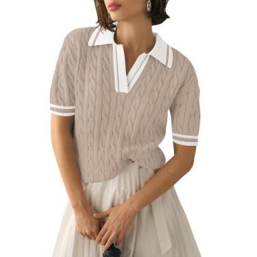 Imagem de Suéter Micoson Cute Lapel com decote em V e manga curta para mulheres