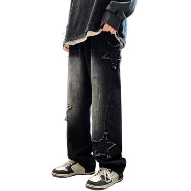 Imagem de Calças jeans FCOOLYEET Y2k Baggy Star para homens pretas