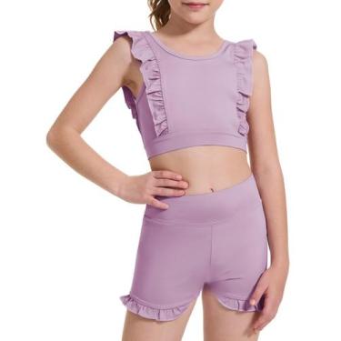 Imagem de Shorts esportivos para meninas, tamanho de 3 a 10 anos, sutiã de trein