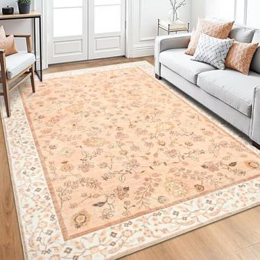 Imagem de Tapetes de 15 x 23 cm para sala de estar, tapete floral boho lavável para quarto, tapete macio antiderrapante para interior baixo para cozinha, sala de jantar, tapetes laranja grandes para crianças