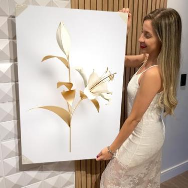 Imagem de Quadro Decorativo Canvas Flores Brancas e Douradas Vertical (CAN1229)