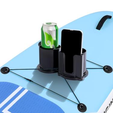 Imagem de Suporte de copo de paddleboard, suporte para prancha de remo de 7,5 cm de diâmetro e suporte de bebida de caiaque, copo de prancha de remo 2 em 1 e acessórios de suporte de telefone para barco de
