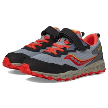 Imagem de Saucony Tênis infantil unissex Peregrine Kdz com fecho alternativo, Cinza/vermelho/amarelo, 3 Little Kid