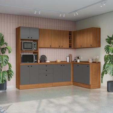 Imagem de Cozinha Modulada Pixel Kappesberg 100% MDP Canela/Cinza Sagrado 427cm