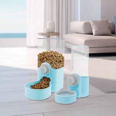 Imagem de KTZCTPCA Dispensador de água para alimentos para animais de estimação, alimentador automático de água, dispensador de água para gatos com altura ajustável, conjunto de alimentador e dispensador de