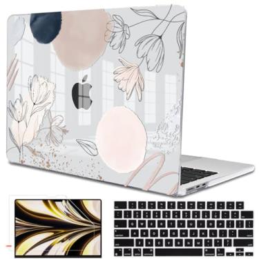 Imagem de LCMOCICO Compatível com MacBook Air 13,5 polegadas 2025 2024 2023 2022 versão A2681 A3113 A3420 Capa M4 M3 M2 Chip, capa rígida de plástico padrão película de teclado para tela, linha abstrata floral