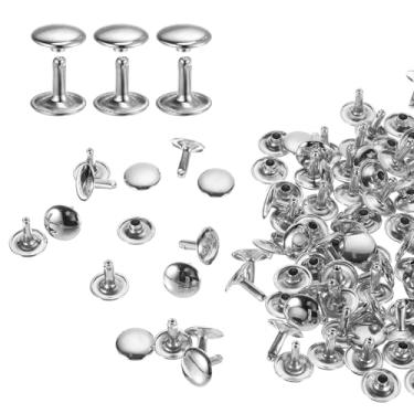 Imagem de HARFINGTON 100 conjuntos de rebites de tampa dupla 12 x 12 mm aço carbono cabeça redonda presilhas parafusos de metal tubular para decoração de artesanato em couro, prata