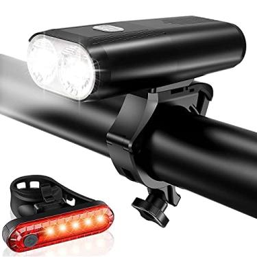 Imagem de Akale Luzes de bicicleta para andar à noite, luzes dianteiras e traseiras, 4 modos de luz, à prova d'água IPX4, farol de bicicleta e lanterna traseira para homens e mulheres ciclismo de estrada