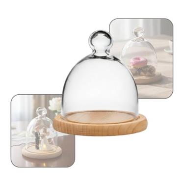 Imagem de Redoma Cúpula Vidro C/pegador Decoração C/base Madeira 13cm