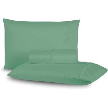 Imagem de Jogo de Lençol para Cama Box Queen, 3 Peças, Cinza, 400 Fios, Micropercal com Ponto Palito (Verde)