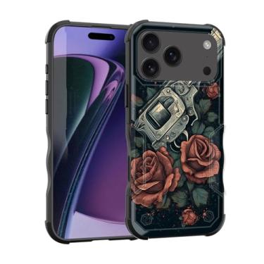 Imagem de EFGWSDER Capa para iPhone 17 Pro, [camada dupla] [proteção contra quedas de grau militar de 3,5 m] Capa resistente à prova de choque para iPhone 17 Pro de 6,3 polegadas 2025, armas e flores rosa