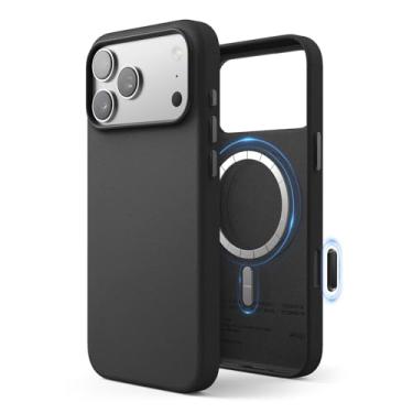 Imagem de elago Capa de couro magnética compatível com 17 Pro Max, todos os acessórios MagSafe, 17,5 cm - Ímãs embutidos, couro vegano durável, à prova de choque, resistente à água [Preto]