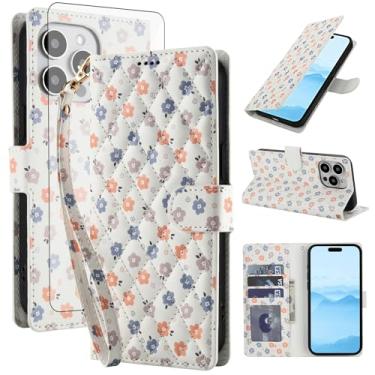 Imagem de Asuwish Capa de telefone para iPhone 16 Pro 16.0 cm carteira celular com protetor de tela de vidro temperado porta-cartão de flor suporte suporte suporte i Phone16 i16 16Pro mulheres homens flores