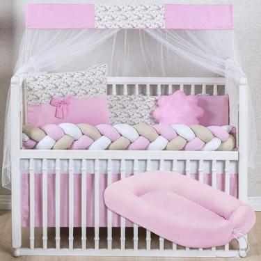 Imagem de Kit Berço para Menina Doce de Bebê Rosa com Ninho Redutor 12 peças - R