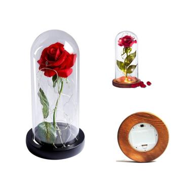 Imagem de Rosa Decorativa Disney A Bela e a Fera Cúpula De Vidro C/ Led