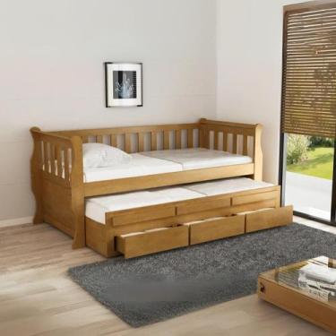 Imagem de Bicama Solteiro Madeira Maciça Crystal Cama Auxiliar Com 3 Gavetas - M