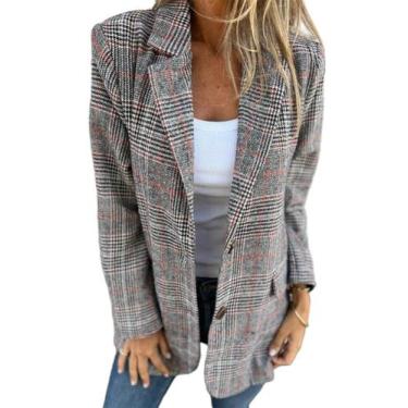 Imagem de Blazer IDEALSANXUN Tweed para mulheres 2024 outono inverno marrom XXL