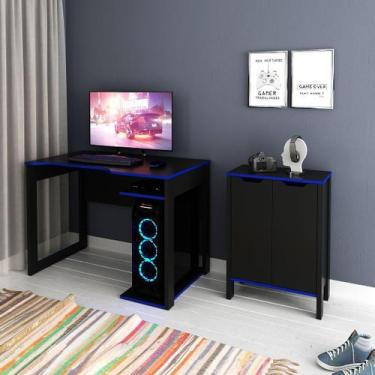 Imagem de Conjunto de Escritório com Mesa Gamer 1 Prateleira e Porta CPU Nicho A