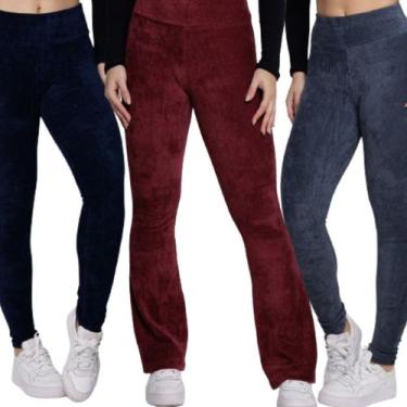 Imagem de KIT 3 Calça Legging Flare Cotelê WLS Modas Veludo Cós Alto Inverno Cin
