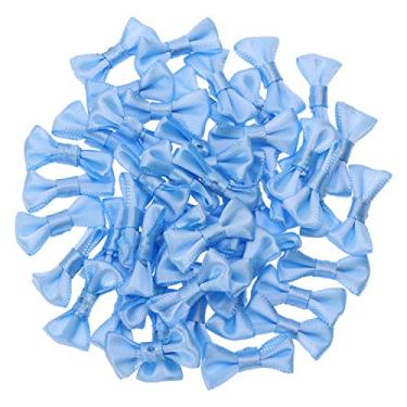 Imagem de Shapenty Mini fita de cetim laço flores boutique para costurar scrapbook chá de bebê presente de Natal meninas vestido acessórios de cabelo artesanato, 50 peças (azul claro, 3 x 1,5 cm)