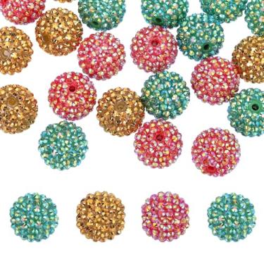 Imagem de PATIKIL Contas de strass de resina de 20 mm para caneta com contas, pacote com 30 bolas de discoteca brilhantes em pedaços redondos de chiclete para chaveiro com contas, vermelho/verde escuro/dourado