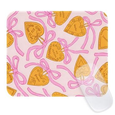 Imagem de Seorsok Tapete de rato bonito com padrão de laço de fita, tapetes de rato texturizados premium para laptop de escritório, tapetes de rato práticos laváveis fofos com bordas costuradas estendidas, base