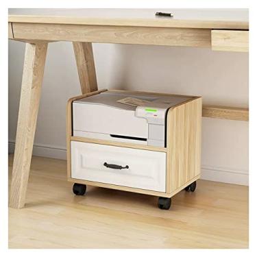 Imagem de URGDWEKJY Suporte para impressora, mesa de impressora móvel sob a mesa com gaveta de armazenamento, carrinho de trabalho de madeira para escritório doméstico com rodas, para suporte de impressão de