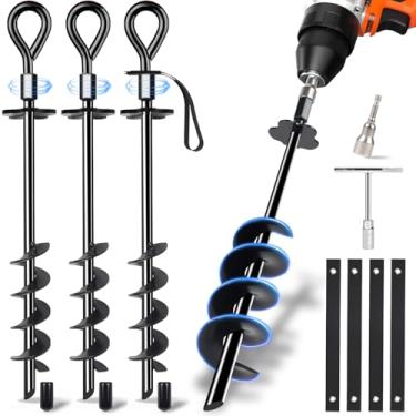 Imagem de XINCAMPING Âncoras de aterramento rosqueadas resistentes com adaptador de broca elétrica, lâminas espirais extragrandes de 37,8 cm para trampolim, barracas, galpões – Pacote com 4 âncoras de terra