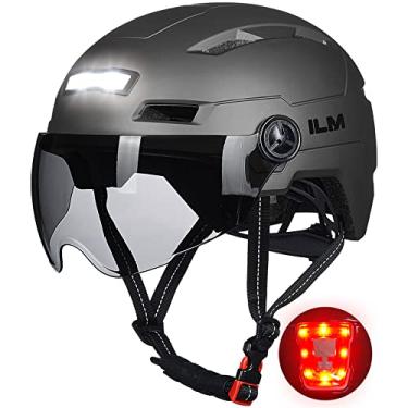 Imagem de ILM Capacete de bicicleta adulto com USB recarregável LED frontal e traseira capacetes de bicicleta montanha e estrada para homens e mulheres capacete de ciclismo removível E3-10L (cinza, grande)