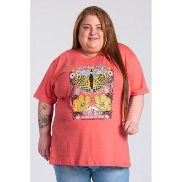 Imagem de T-shirt Feminina Plus Size Malha Algodão Estampada "PEACE & LOVE" - Serena