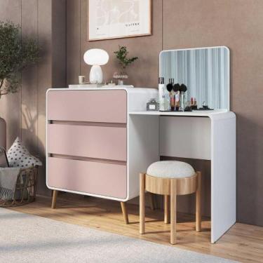 Imagem de Cômoda Quarto 3 Gavetas 134,8cm x 121cm Penteadeira Embutida com Espel