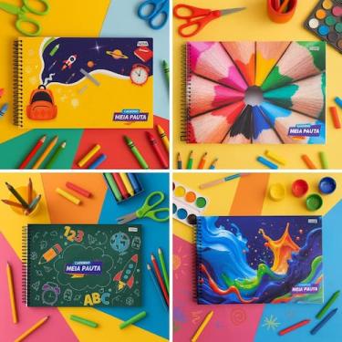 Imagem de Caderno Meia Pauta Capa Dura com Espaço para Desenhar 96 Folhas - Nova