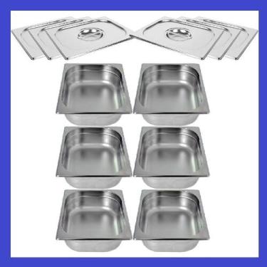 Imagem de Kit de 6 Cubas Gastronômicas Com Tampa Buffet Inox 1/2 65mm - Zepper
