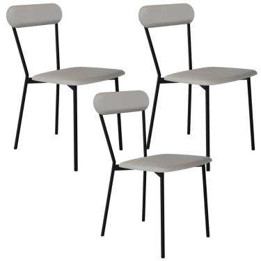 Imagem de Kit 03 Cadeiras Estofada Para Sala de Jantar Liora Preto C01 Courino Off White - Lyam Decor