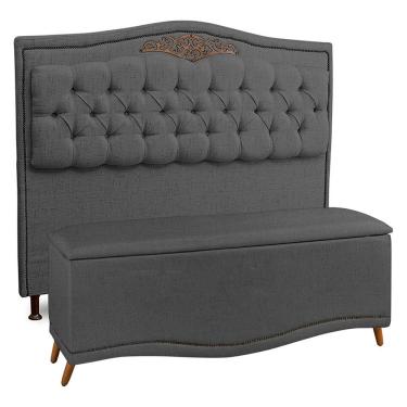 Imagem de Cabeceira e Calçadeira Baú Cama Box Casal King Size Belize 195cm Linho Grafite - Desk Design