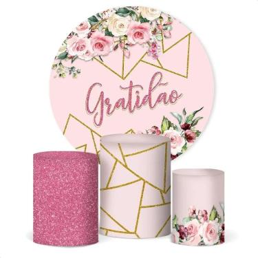 Imagem de Painel De Festa E Capa Cilindro Decoração Sub Gratidão Flora
