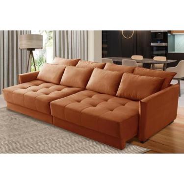 Imagem de Sofá Cama Retrátil e Reclinável 2,30m com Molas Cairo Veludo Terracota