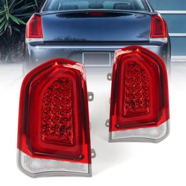 Imagem de FIONE Luzes traseiras de LED completas compatíveis com Chrysler 300/300C 2015-2023 Sedan 4Dr estilo de fábrica com acabamento cromado lâmpada de freio traseira motorista esquerdo do lado do passageiro