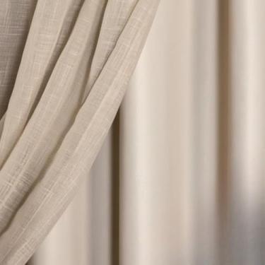 Imagem de Cortina Voil Gaze de Linho 4m x 2,30/2,40/2,50/2,60/2,70/2,80 com Forro Blackout Original(BEGE,2,80m)