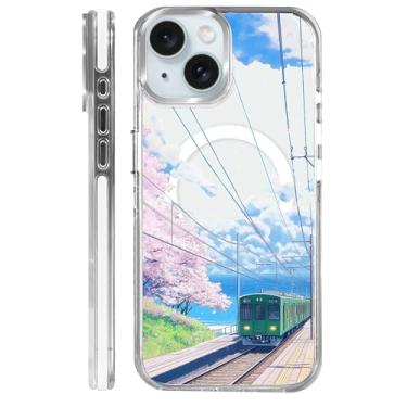 Imagem de MQJCYB Capa magnética para iPhone 15 Plus com design em base transparente, compatível com MagSafe, capa protetora fina de TPU macio para celular feminina e meninas para iPhone 15 Plus-Kawaii Anime