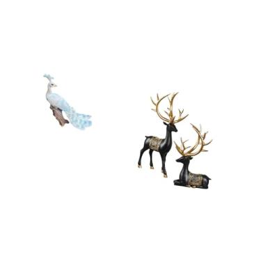 Imagem de Fenteer Coleção Majestosa de Esculturas de Resina de Pavão E Rena, Elegantes Estatuetas de Animais para Decoração de Mesa, Jardim, Casa E Inauguração de Casa
