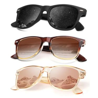 Imagem de Pacote com 3 óculos de sol polarizados para homens e mulheres com acabamento fosco, lentes espelhadas coloridas, Preto + moldura de chá gradual + rosa claro