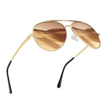 Imagem de Óculos de sol aviador polarizados para mulheres, óculos de sol femininos leves, polarizados, armação de metal, para dirigir e pescar, Marrom Gardient
