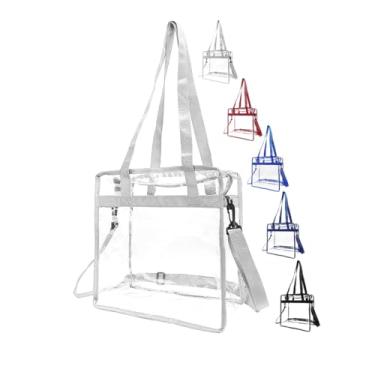 Imagem de Bolsa transparente aprovada pelo estádio, bolsa de praia transparente com fecho de zíper, bolsa carteiro tiracolo com alça ajustável, Cinza, Medium to Large, Bolsa transversal transparente para praia