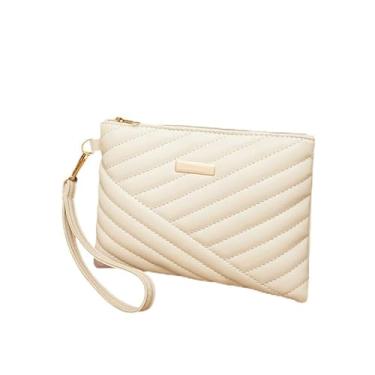 Imagem de Bolsa clutch feminina de luxo acolchoada com design clássico, leve, tamanho médio, carteira com zíper, Branco, Small