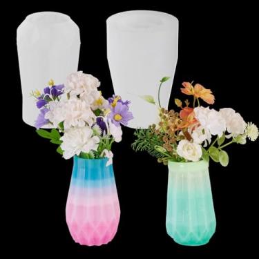 Imagem de 2 peças de moldes de silicone para vasos, moldes de gesso, argila, resina de concreto, suporte de canetas, difusor de perfume, frasco para artesanato em resina epóxi, preservação de flores, decoração