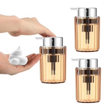 Imagem de UKQRRTC Dispensador de sabão espumante de 3 peças, dispensador de sabonete de espuma transparente com bomba, abertura ampla, recarregável, padrão de listras verticais para banheiro, lavanderia