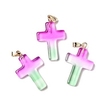Imagem de Pingentes de cristal de crucifixo religioso rosa profundo, 20 peças, pingentes de cristal para a Páscoa, Eid Mubarak, colar Ramadã para fabricação de joias