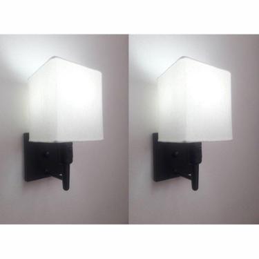 Imagem de Kit-2 Arandela Quadrada Md-2019 Preto C- Inter Liga E Desl Cúpula Em Tecido Branco - Bivolt